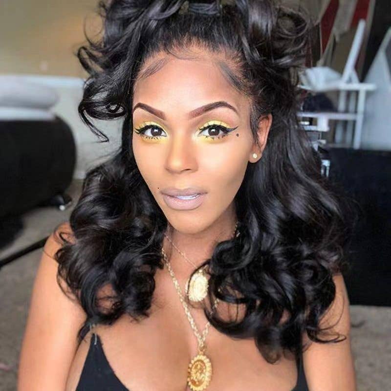 Short Curly Rose Wig High Temperature Synthetic Fiber Hairpiece: L256 Button Mesh Black