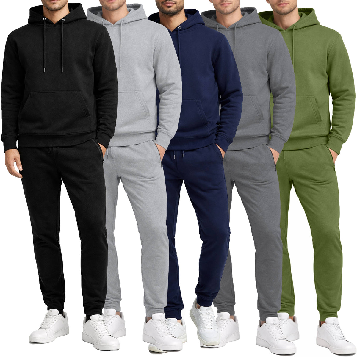 2-Piece Men’s Fleece-Lined Pullover Hoodie & Jogger Set: Heather Gray / XL