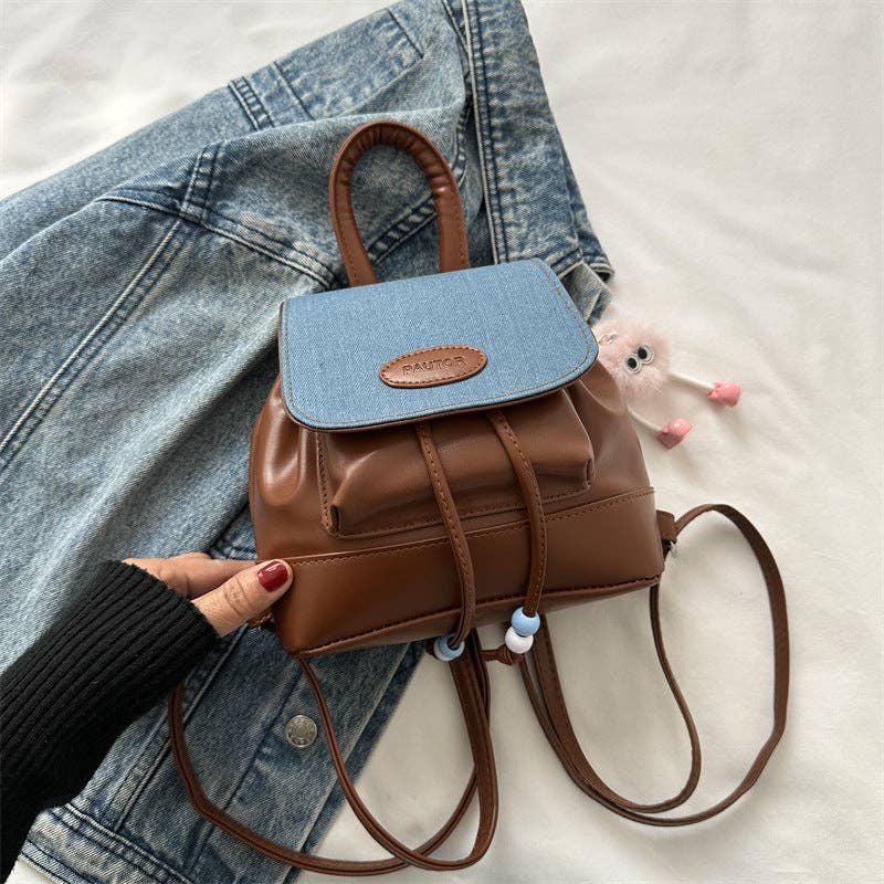 Retro Fashion Solid Color Backpack for Women Casual Travel: Brown / With Accessories