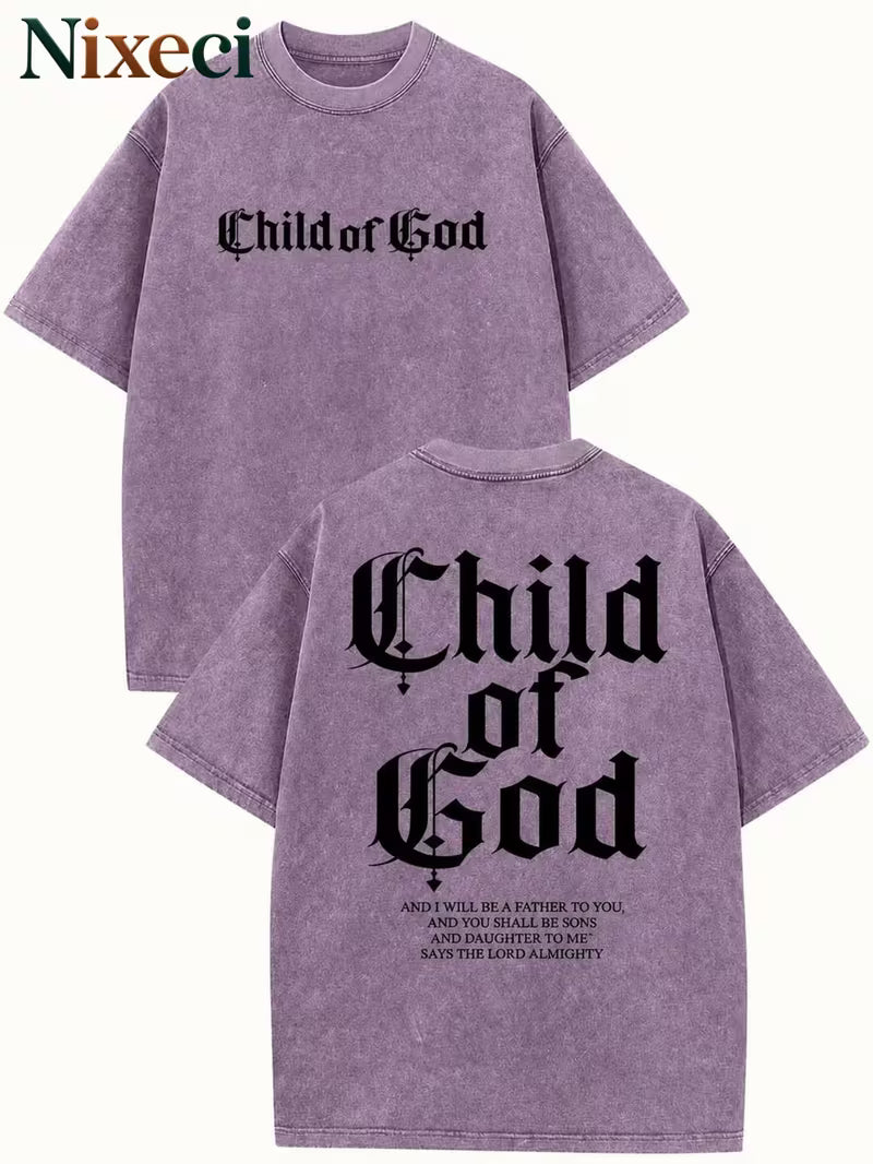 Nixeci Teen 230G Washed Cotton T-Shirt, of God Wording, of God AND I WILL BE A FATHER to YOU, AND YOU SHALL BE SONS AND, Gothic Blackletter Typography, Double-Sided Print, Daily Wear, for Thanksgiving, Christmas and Valentine's Day, for Teenager