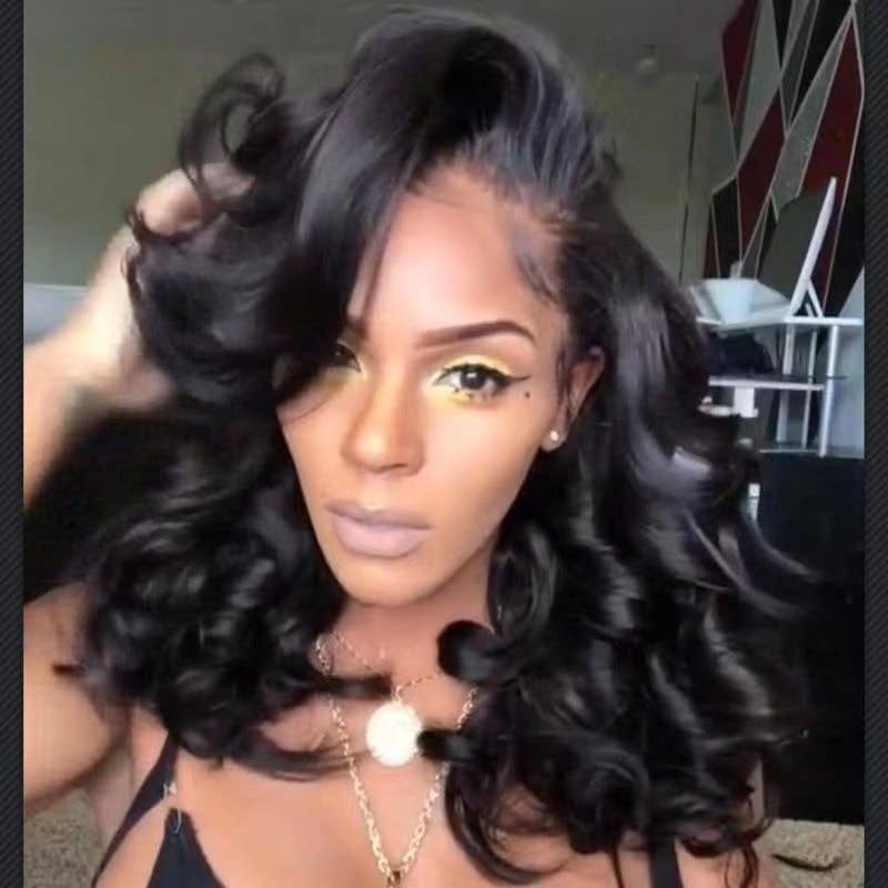 Short Curly Rose Wig High Temperature Synthetic Fiber Hairpiece: L256 Button Mesh Black