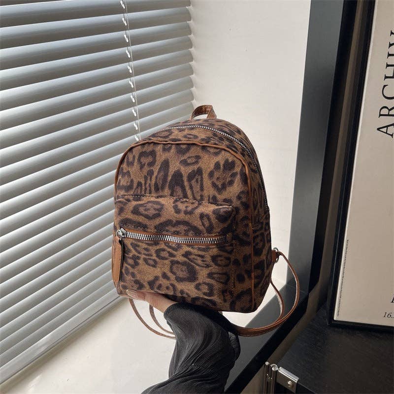 Trendy Leopard Print Plush Backpack Portable Outdoor Travel: Brown With Pendant