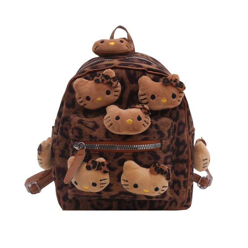 Trendy Leopard Print Plush Backpack Portable Outdoor Travel: Brown With Pendant