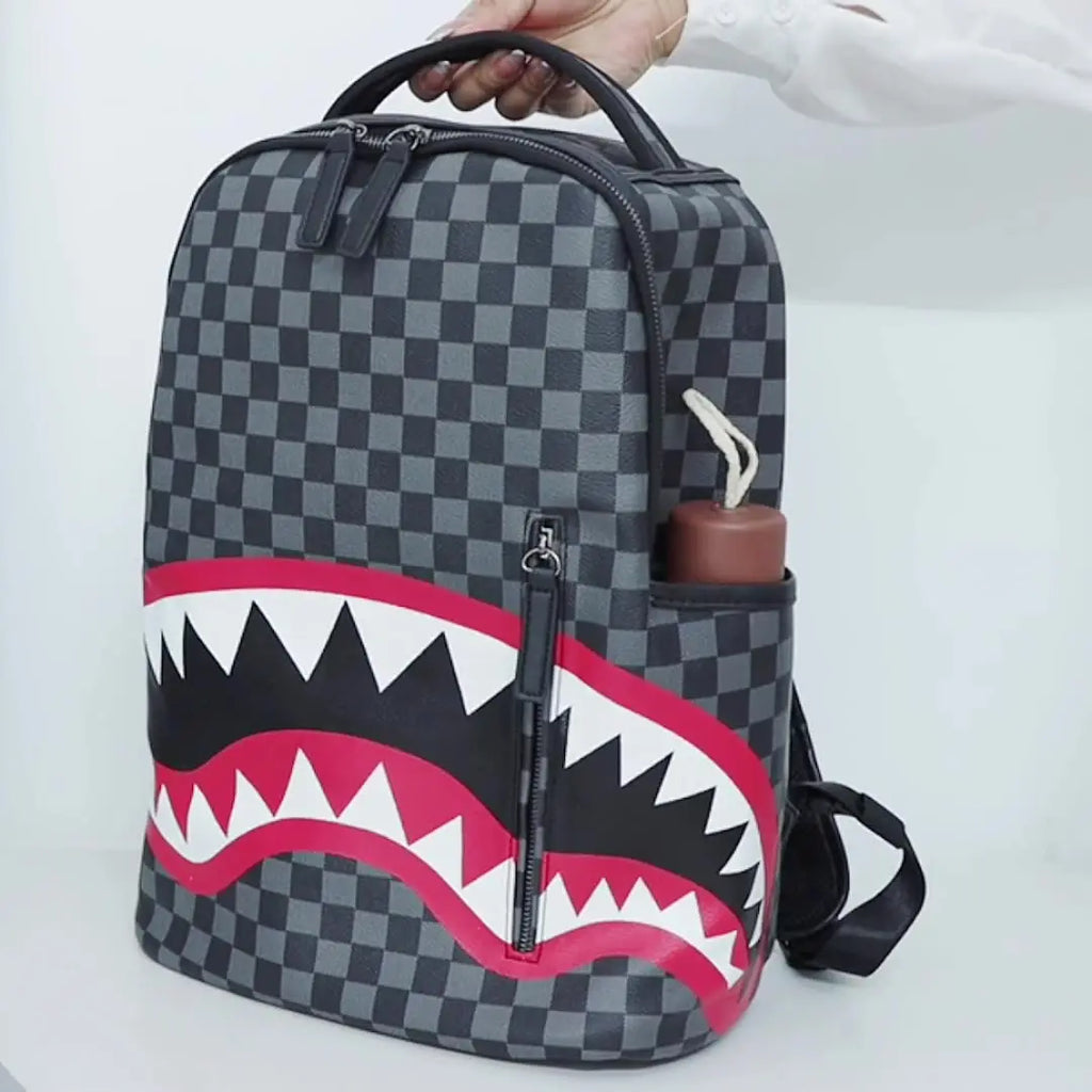 Mochila Estudiantil de Gran Capacidad, Estilo Urbano, con Diseño de Tiburón