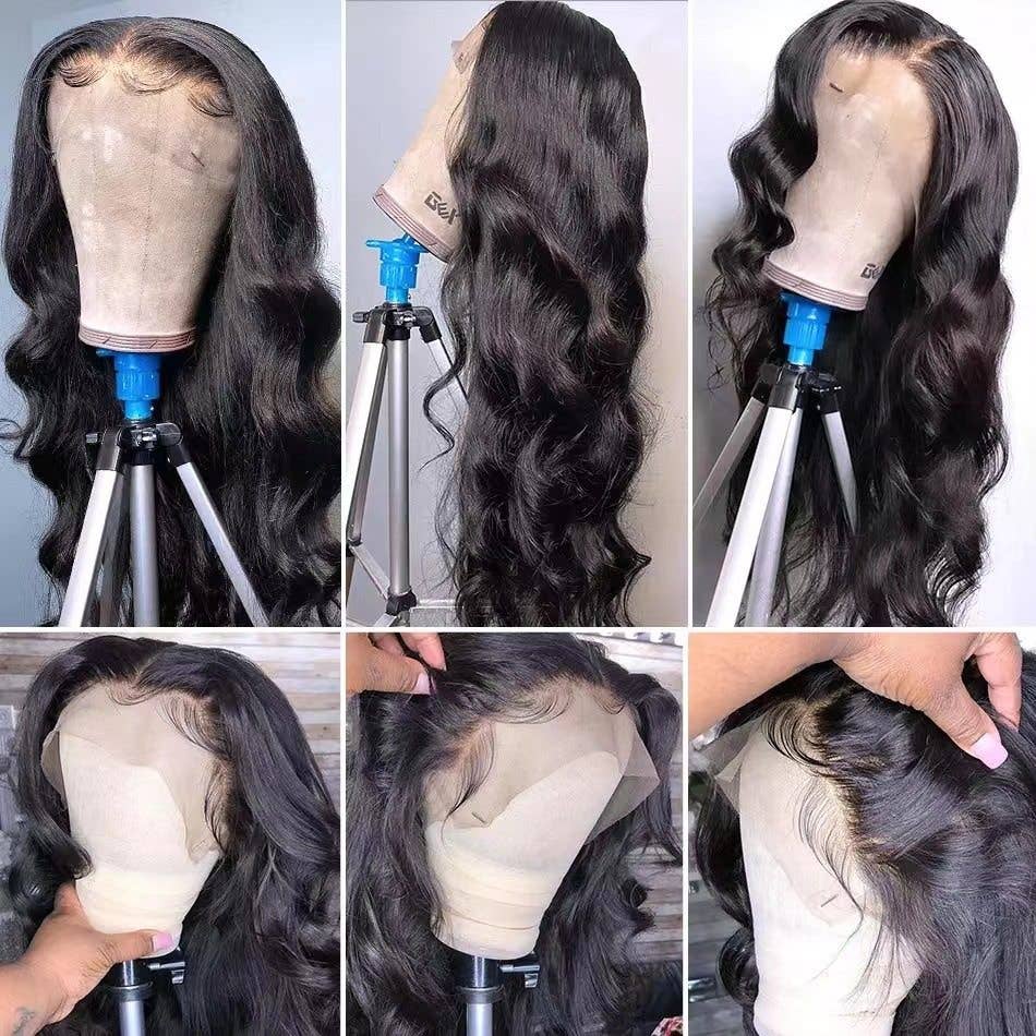 13X4 Lace Front Human Hair Wig Body Wave: L153 black / 12 Inches