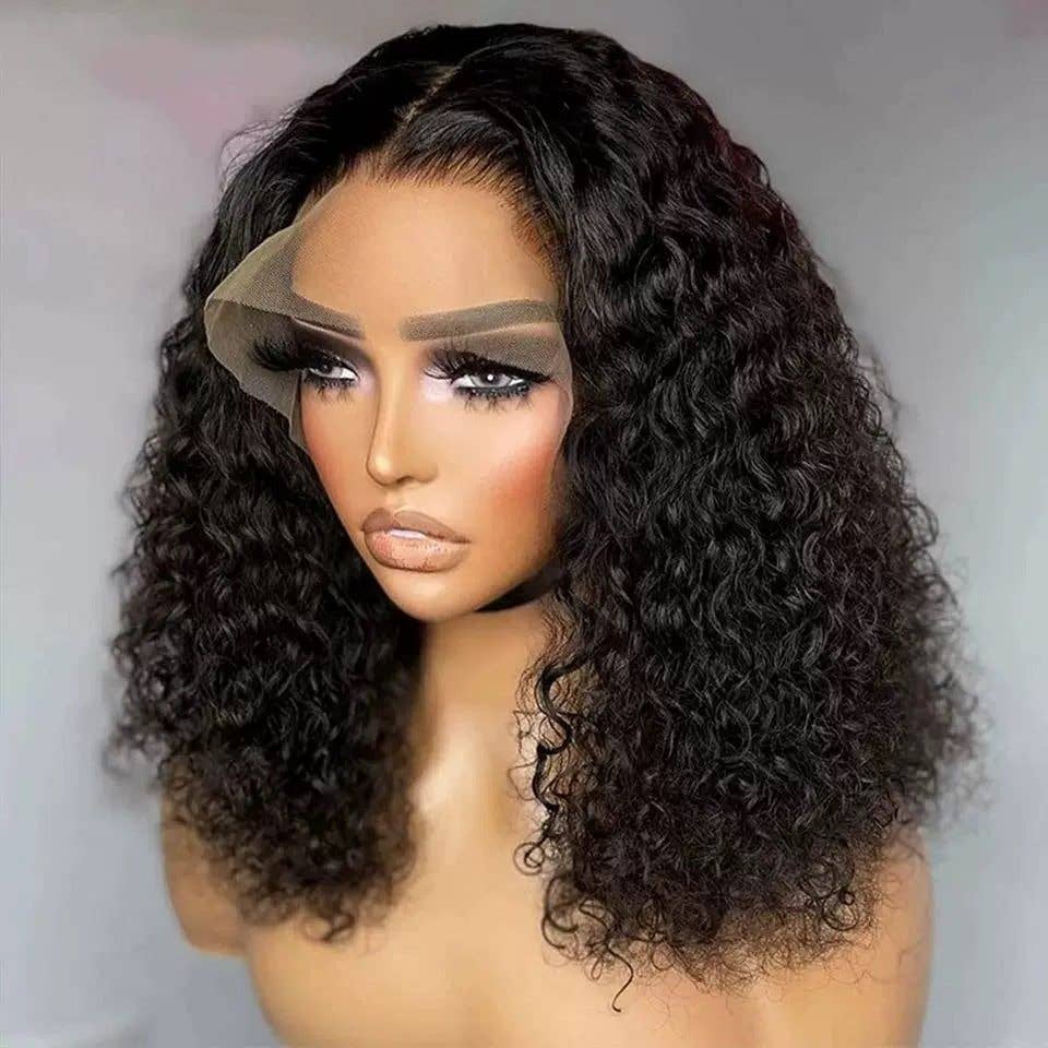 Jerry Curl Bob Wig Human Hair Transparent Lace Front: BLACK / 20 Inches