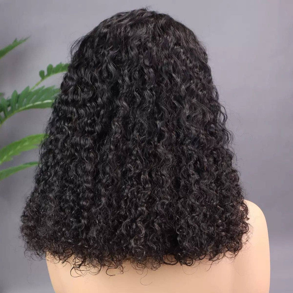 Jerry Curl Bob Wig Human Hair Transparent Lace Front: BLACK / 20 Inches