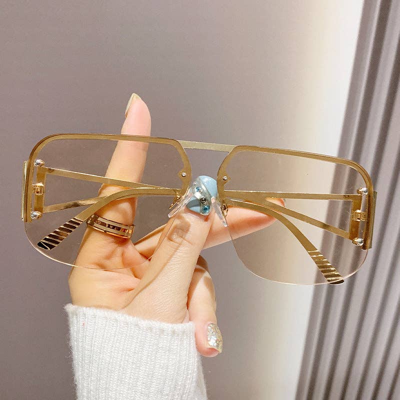 Stylish Metal Half-Frame Pilot Sunglasses for Men and Women: Gold Frame With Orange Lens