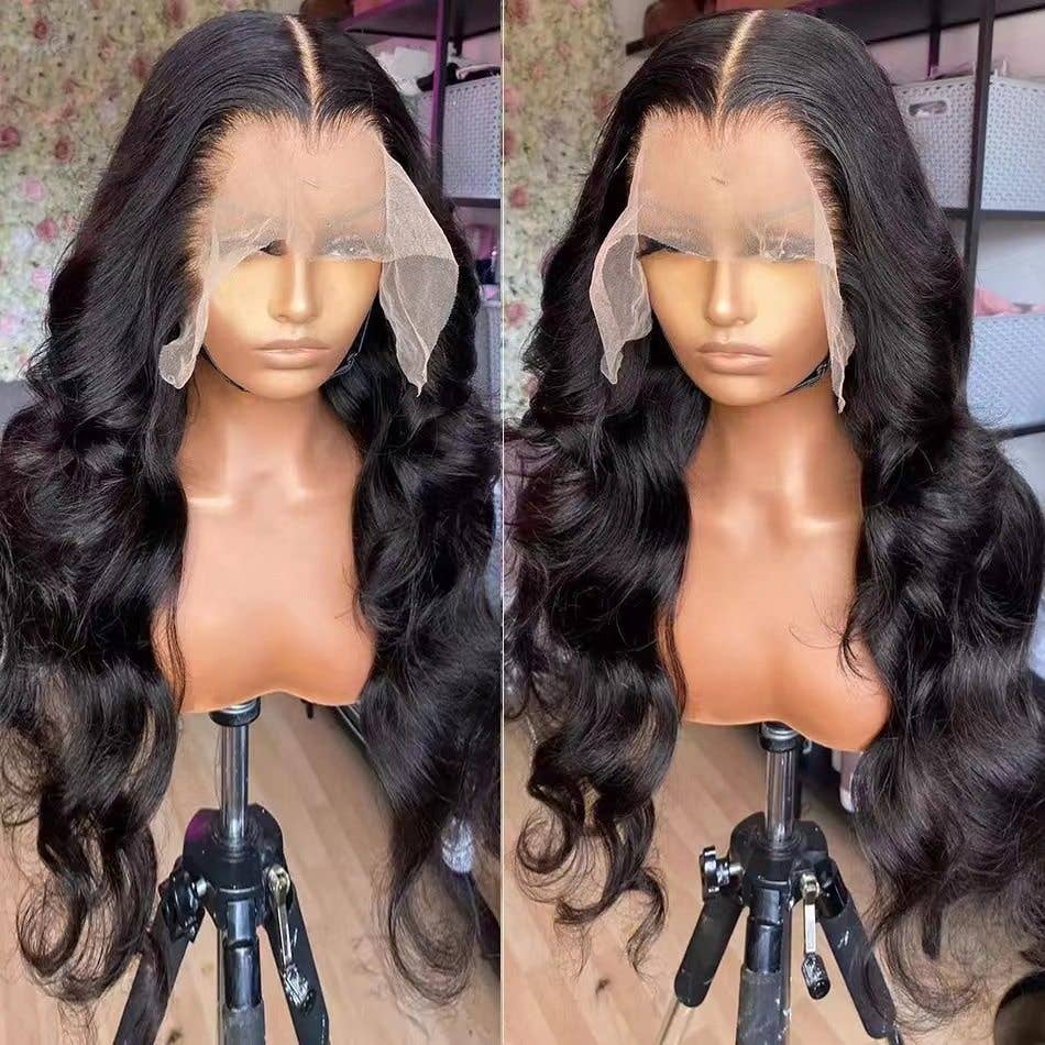 13X4 Lace Front Human Hair Wig Body Wave: L153 black / 12 Inches