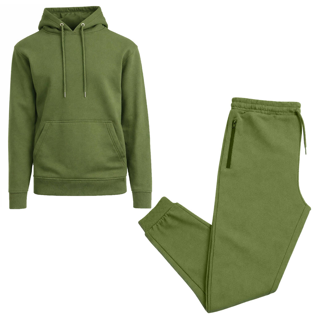 2-Piece Men’s Fleece-Lined Pullover Hoodie & Jogger Set: Heather Gray / M