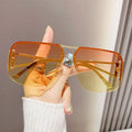 Stylish Metal Half-Frame Pilot Sunglasses for Men and Women: Gold Frame With Orange Lens