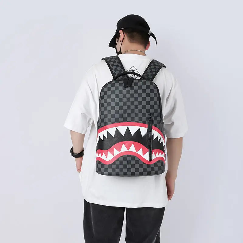 Mochila Estudiantil de Gran Capacidad, Estilo Urbano, con Diseño de Tiburón