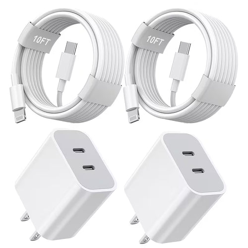 10-foot Extra-long Data Cable Fast Charger for iPhone, 20W+20W Dual Port USB C Wall Charger Plug, for iPhone Charger USB C Charge Power Adapter 10ft Type C to Lightning Cable for iPhone 14/13/12/11/XR/XS/SE/iPad