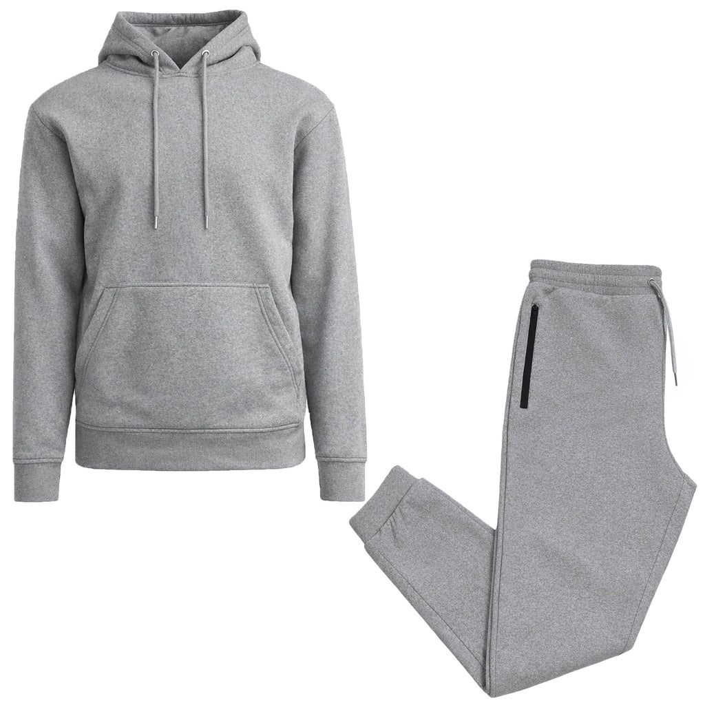 2-Piece Men’s Fleece-Lined Pullover Hoodie & Jogger Set: Heather Gray / XL