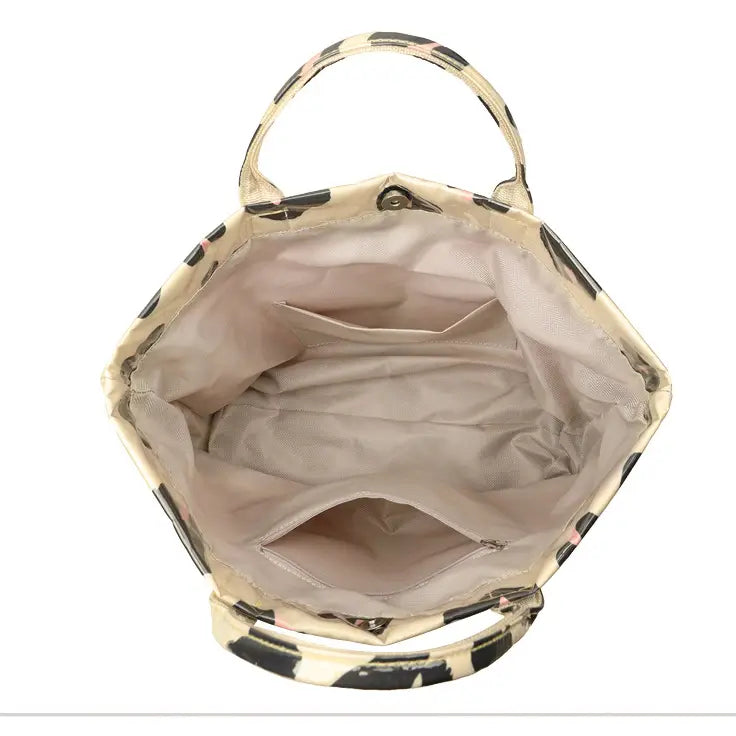 Leopard Bow Large Capacity Pvc Tote Bag, Glossy Handbag