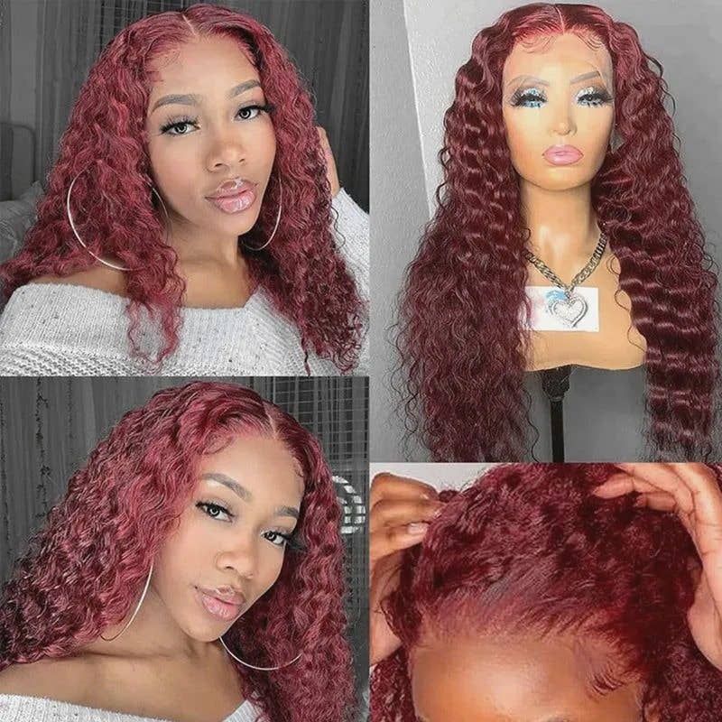 13X4 Lace Front Wig Human Hair Full Wig: WINE RED / 26 Inches