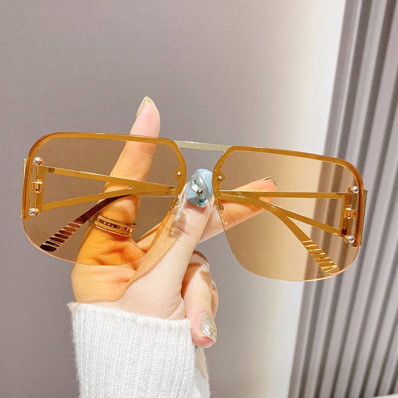 Stylish Metal Half-Frame Pilot Sunglasses for Men and Women: Gold Frame With Orange Lens