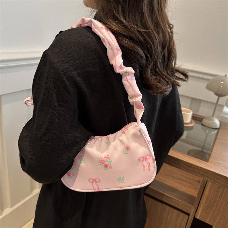 Large Capacity Floral Shoulder Bag Sweet Commuter Purse: Sky Blue