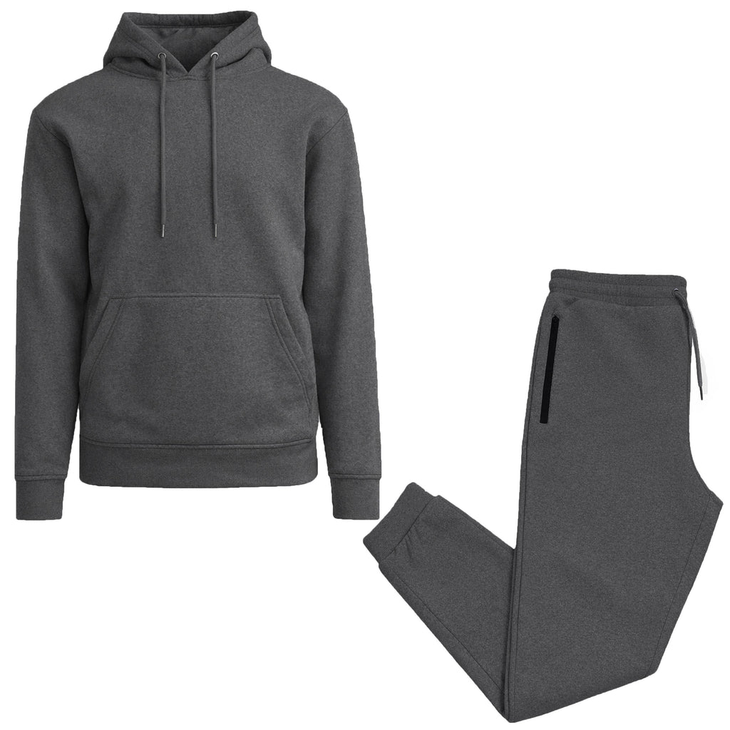 2-Piece Men’s Fleece-Lined Pullover Hoodie & Jogger Set: Heather Gray / L