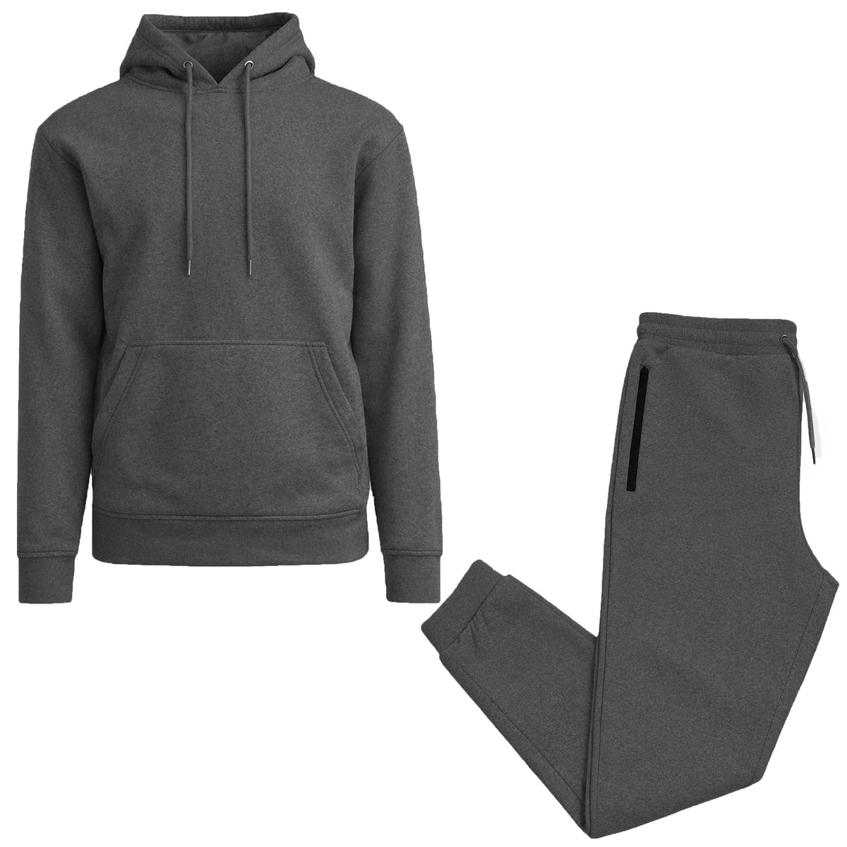 2-Piece Men’s Fleece-Lined Pullover Hoodie & Jogger Set: Heather Gray / L