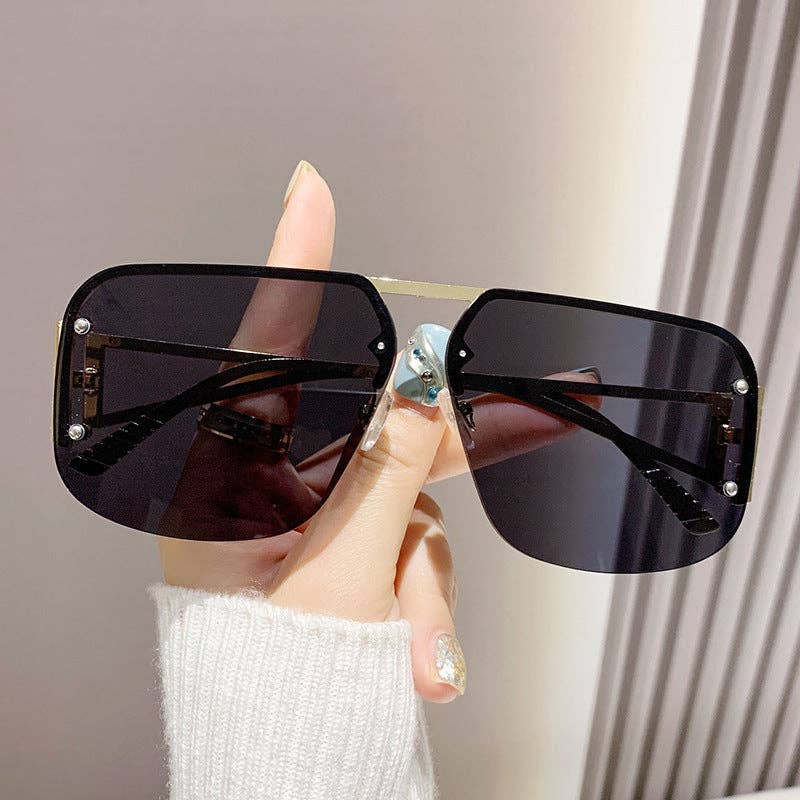 Stylish Metal Half-Frame Pilot Sunglasses for Men and Women: Gold Frame With Orange Lens