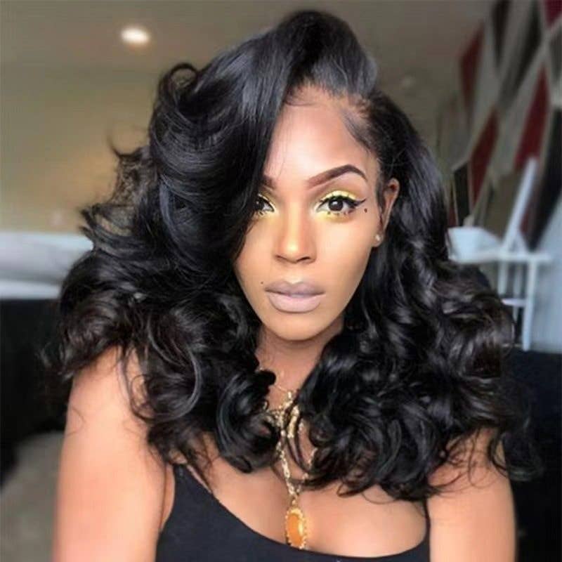 Short Curly Rose Wig High Temperature Synthetic Fiber Hairpiece: L256 Button Mesh Black
