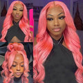 Lace Front Wig Fashion Women Synthetic Long Wavy Full Wig: LIGHT PINK / 30 Inches